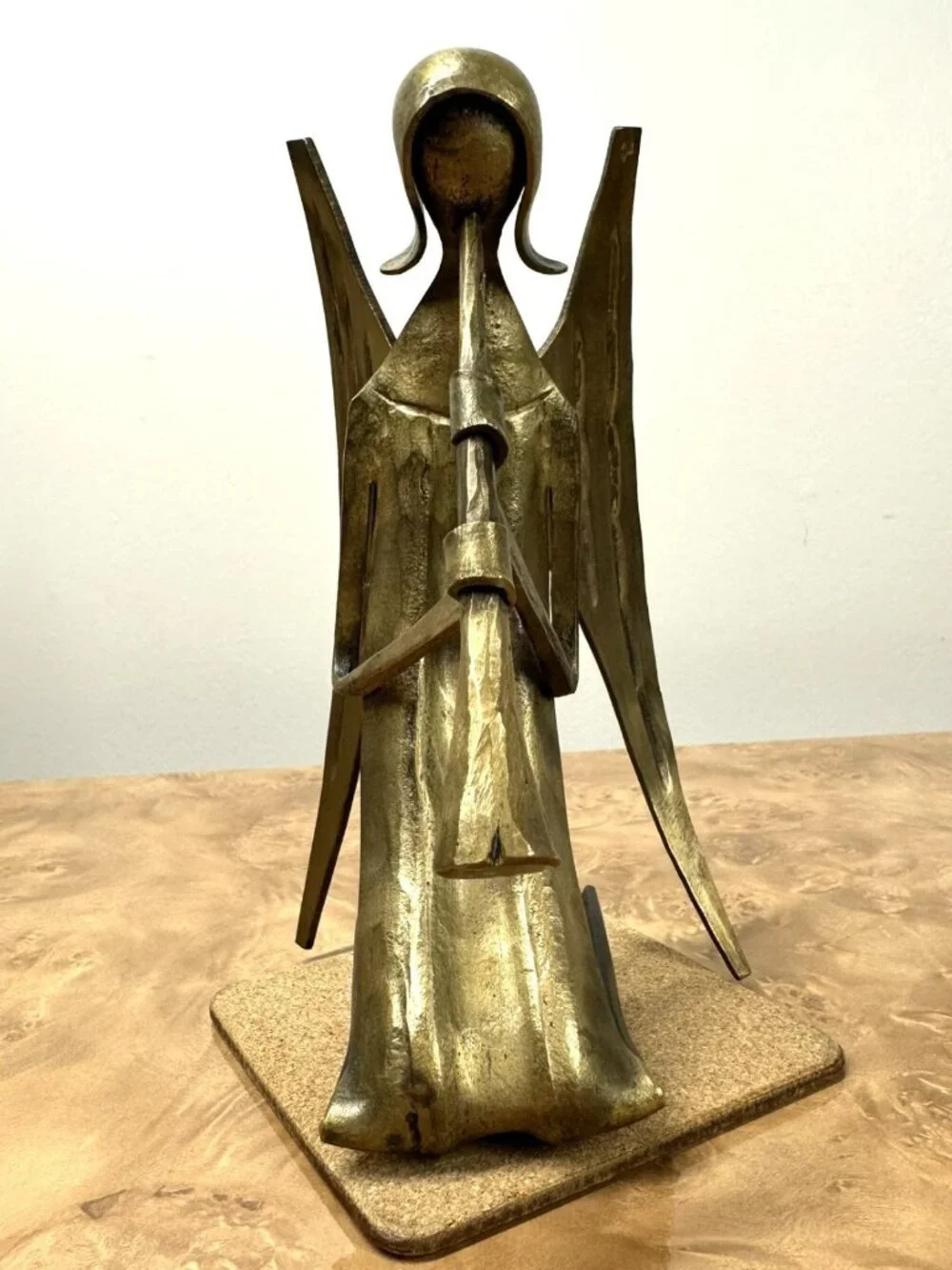 Vtg Mid Century Modernist Brass Angel Playing Horn Sculpture Figurine 7